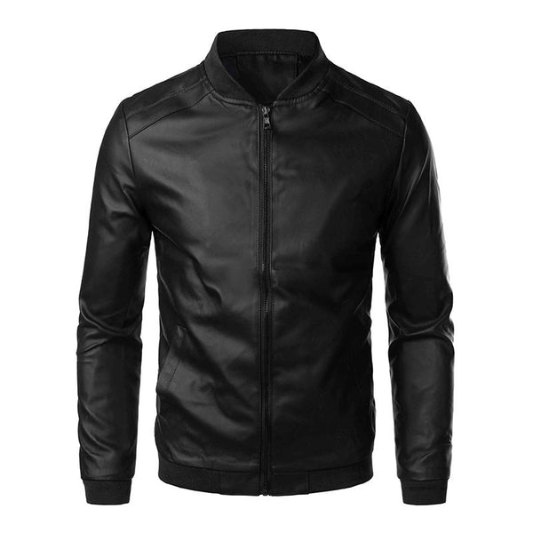Men's Casual Baseball Collar Motorcycle Slim Fit Leather Jacket 28573682M