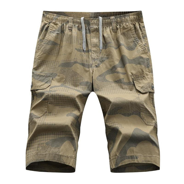 Men's Casual Cotton Washed Camouflage Elastic Waist Shorts 89784554M