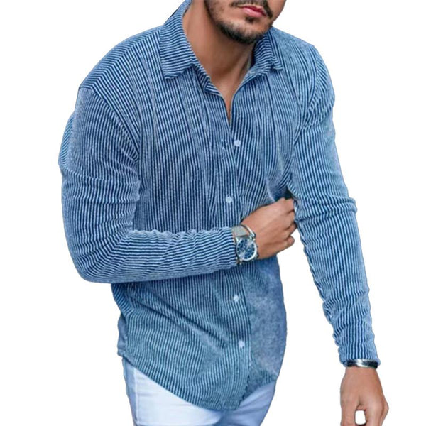 Men's Casual Striped Slim Lapel Long Sleeve Loose Shirt 22599360M