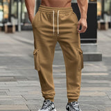 Men's Solid Color Multi-pocket Elastic Waist Sports Pants 93986146Z