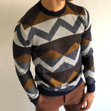 Men's Retro Casual Geometric Colorblock Crewneck Sweater 19204625TO