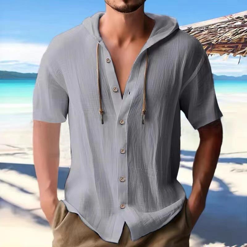 Men's Solid Hooded Single Breasted Casual Loose T-shirt 75681789Z