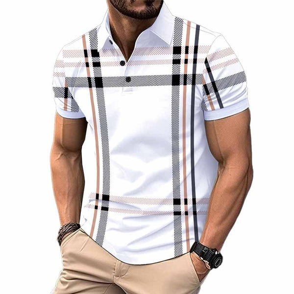 Men's Casual Printed Short Sleeve Lapel Polo Shirt 79155721X