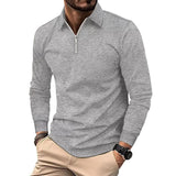 Men's Solid Color Jacquard Lapel Long Sleeve Casual Polo Shirt 35873953Z