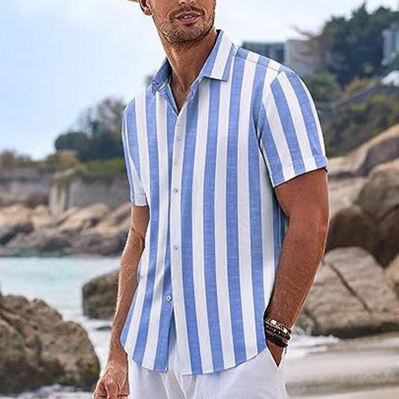 Men's Fashion Striped Short Sleeve Shirt 13303019X