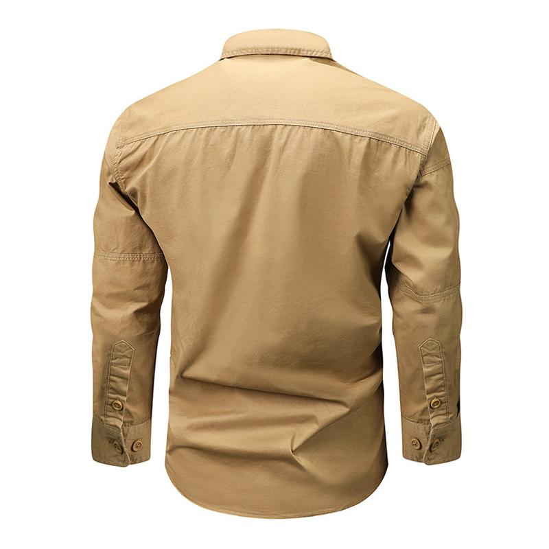 Men's Casual Outdoor Zipper Pocket Cotton Workwear Long-Sleeved Shirt 31226874M