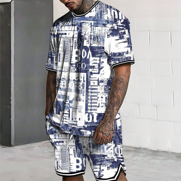 Men's Retro Letter Print Short-sleeved Two-piece Set 47944732TO