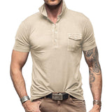 Men's Casual Solid Color Lapel Patch Pocket Short Sleeve Polo Shirt 43968139M