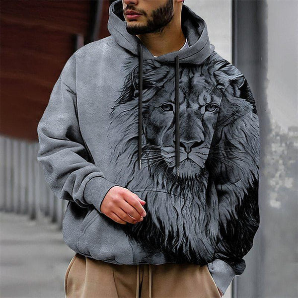 Men's Retro Casual Lion Head Printed Hoodie 10937187TO