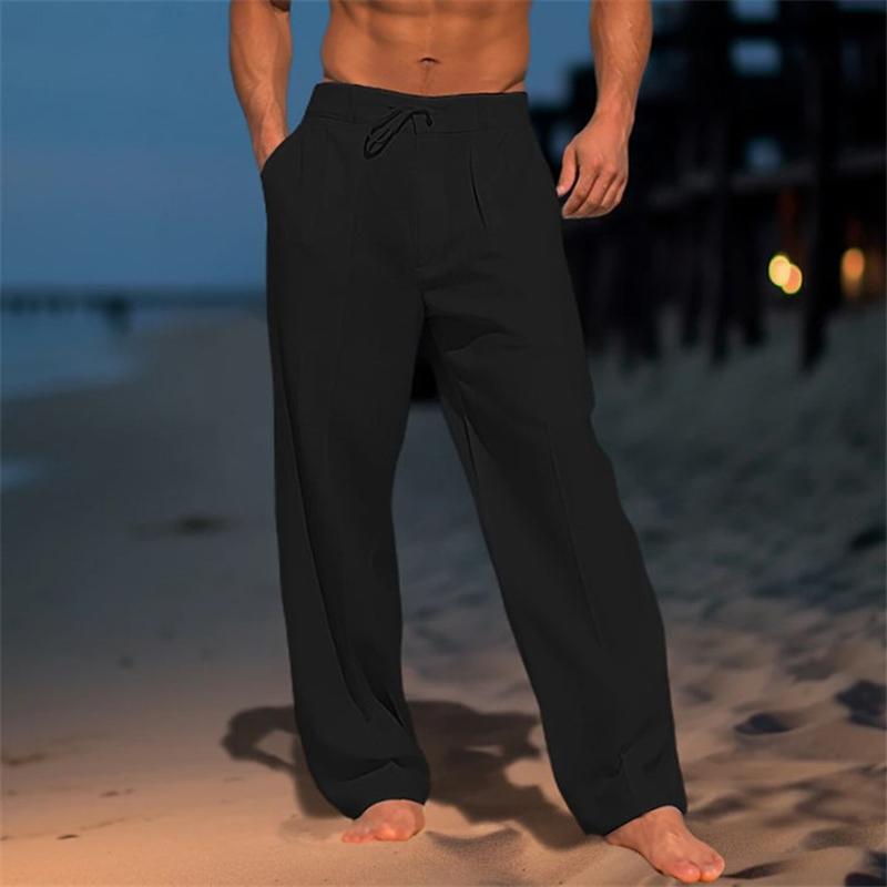 Pantalon de plage basique en lin de couleur unie pour homme 61164046X