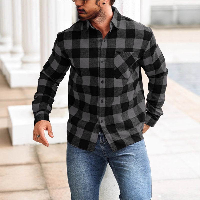 Men's Casual Plaid Lapel Shirt Jacket 84814297X