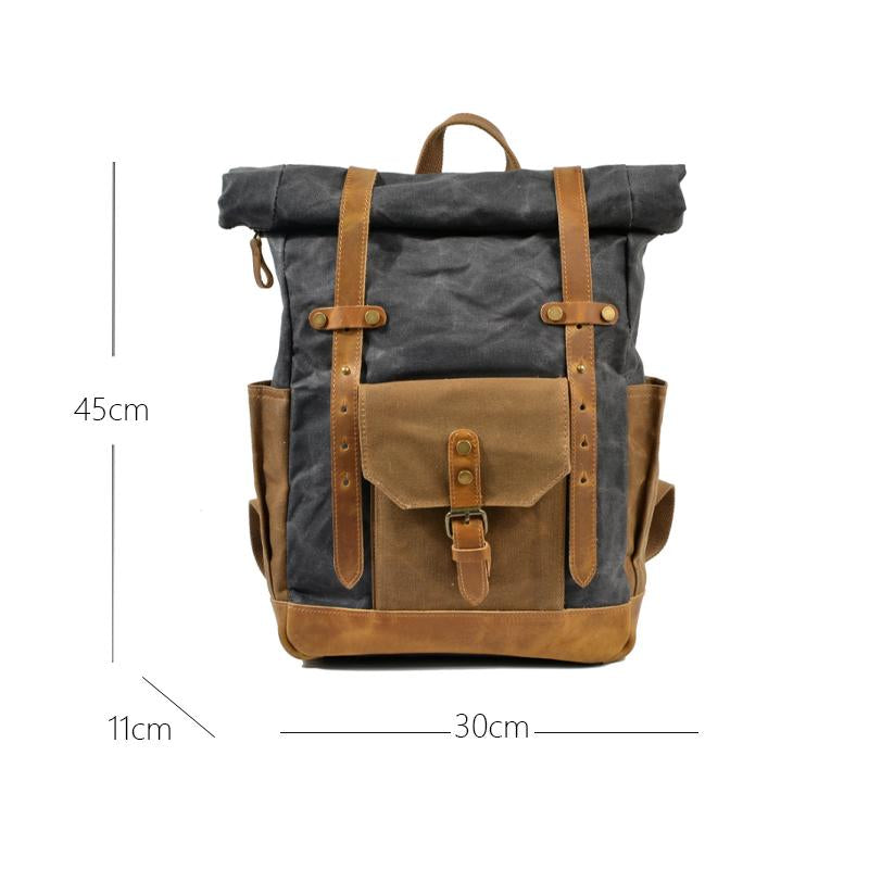 Men's Vintage Contrast Waterproof Canvas Multi-Pocket Backpack 05291124Y