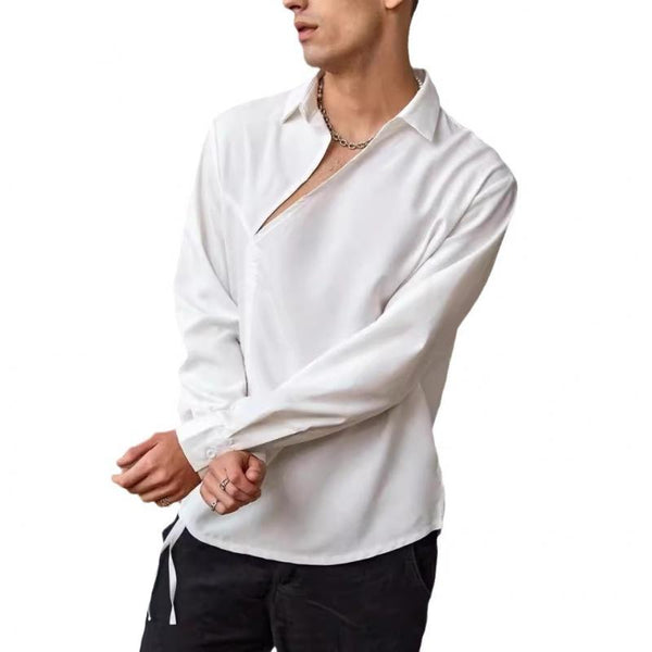 Men's Casual Loose Lapel Long-sleeved Lace-up Shirt 69535643M