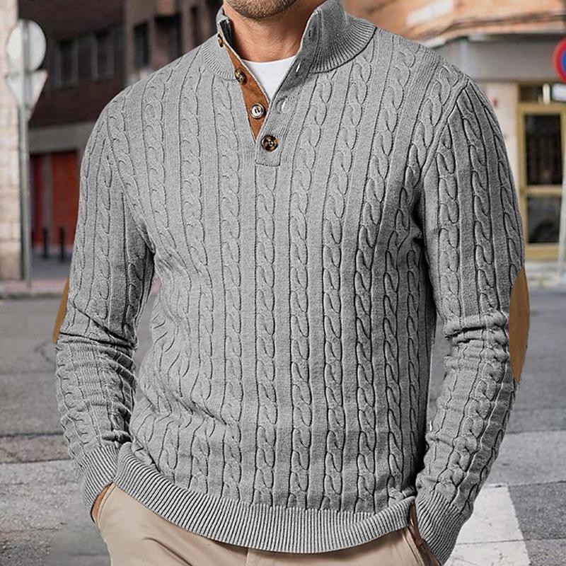 Men's Solid Cable Knit Half High Collar Long Sleeve Knit Sweater 99974351Z