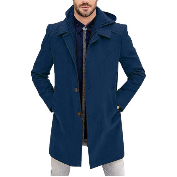 Men's Solid Color Fake Two-piece Hooded Mid-length Coat 63055544X