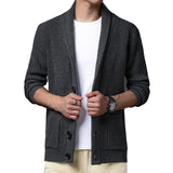 Men's Casual Simple Solid Color Pocket Shawl Collar Cardigan 94985862Y