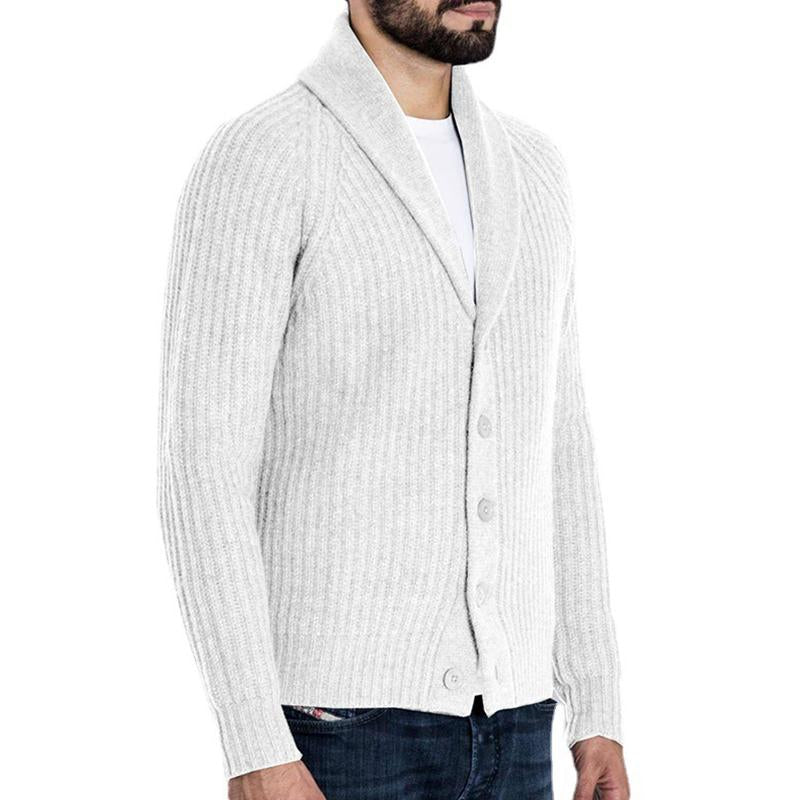 Men's Casual Solid Color Lapel Single Breasted Long Sleeve Knitted Cardigan 59486557M