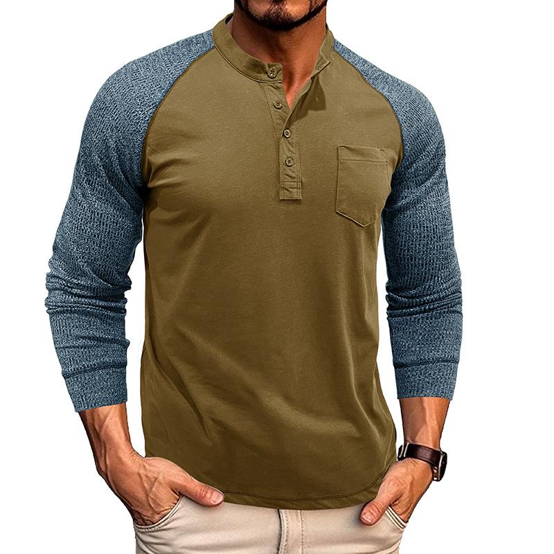 Men's Casual Contrast Color Henley Collar Slim Fit Long Sleeve T-Shirt 64695488M