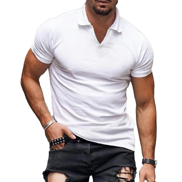 Men's Casual Solid Color V Neck Short Sleeve POLO Shirt 68672047Y