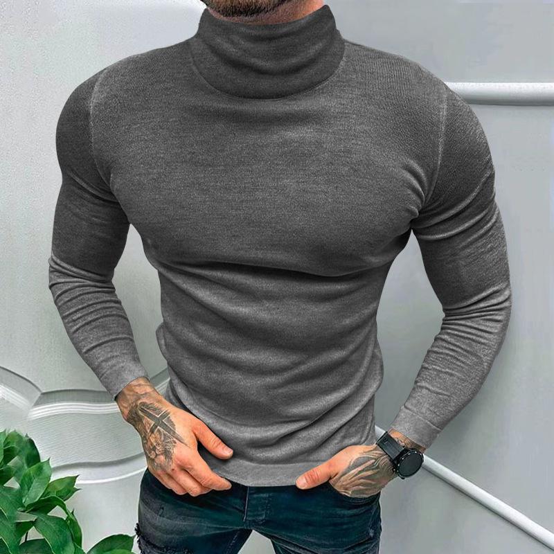 Men's Solid Color High Collar Long Sleeve Casual T-shirt 51848781Z