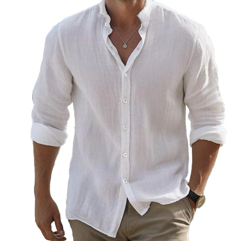 Men's Casual Solid Color Stand Collar Long Sleeve Shirt 73381657Y