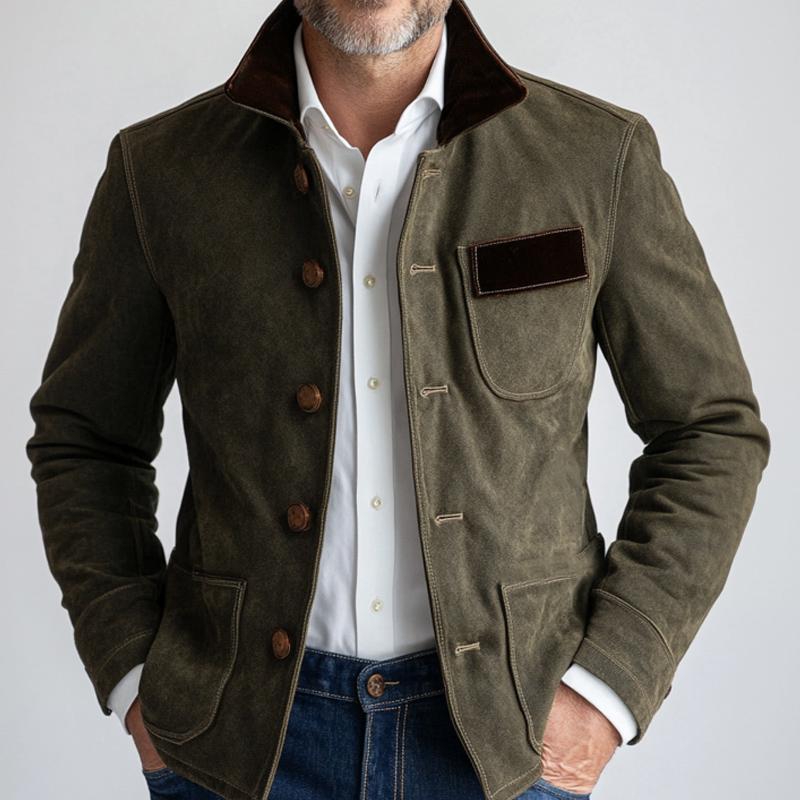 Men's Vintage Suede Patch Collar Button-down Jacket 59189752U