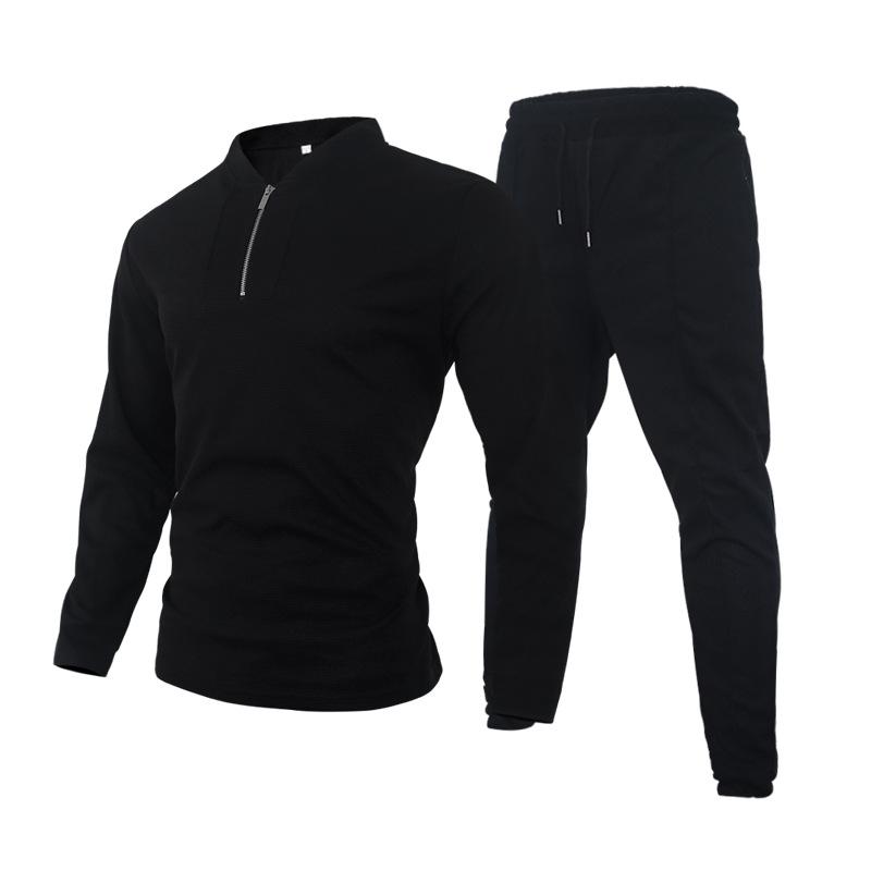 Men's Colorblock Zipper Stand Collar Long Sleeve Top Trousers Set 33662290Z