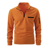 Men's Casual Solid Color Zipper Pocket Long Sleeve Pullover Polo Shirt 04134924M