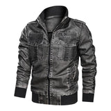 Men's Vintage Detachable Hooded Multi-pocket Washed Leather Jacket 44752289M