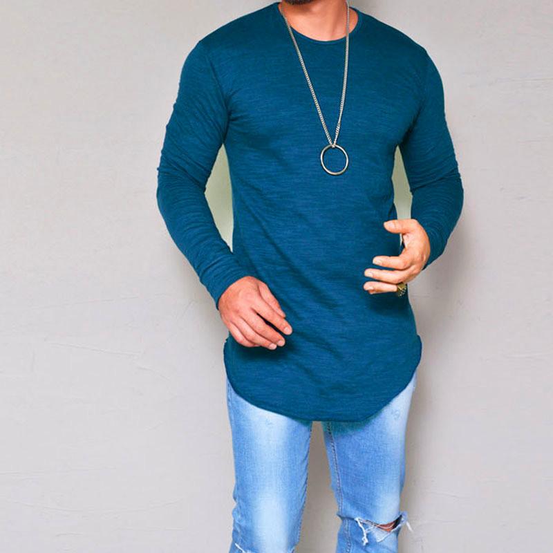 Men's Round Neck Slim Solid Color Long Sleeve T-shirt 50062697X