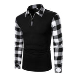 Men's Plaid Contrast Color Casual Long Sleeve Polo Shirt 98775410X