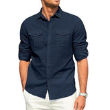 Men's Double Pocket Cotton Linen Long Sleeve Casual Vacation Shirt 99343148X