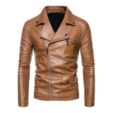 Men's Vintage Washed Lapel Zip Biker Leather Jacket 09038079M