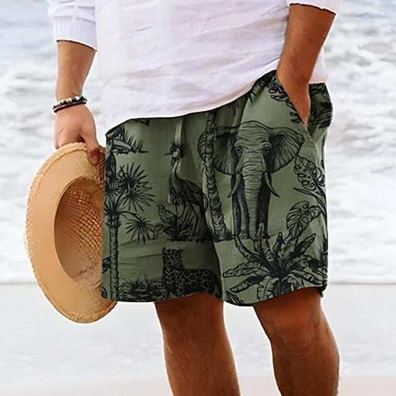 Men's Casual Beach Animal Elephant Print Drawstring Shorts 48706143Y