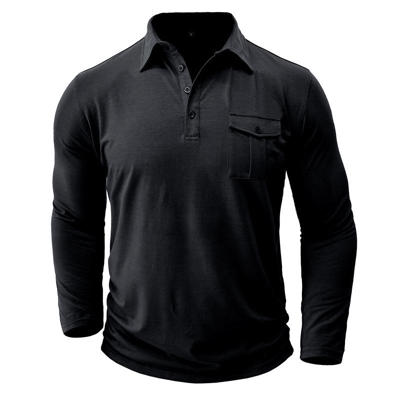 Men's Casual Solid Color Lapel Long Sleeve Polo Shirt 33969571M