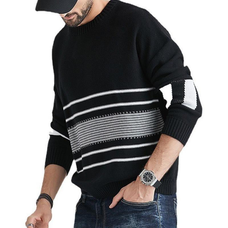 Men's Retro Striped Color Block Crew Neck Long Sleeve Sweater 89448655Y