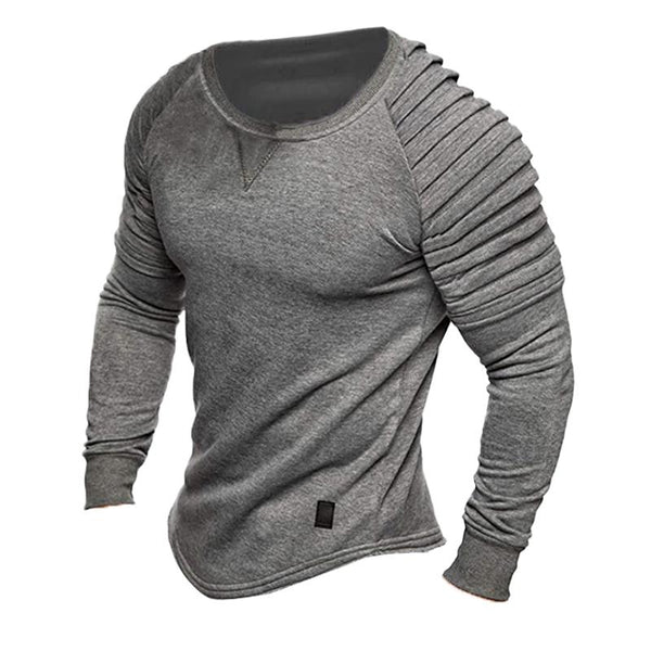 Men's Casual Solid Color Pleated Patchwork Crew Neck Sweatshirt 46377948Y