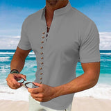 Men's Vintage Cotton And Linen Stand Collar Single Breasted Short Sleeve Shirt 89349370Z