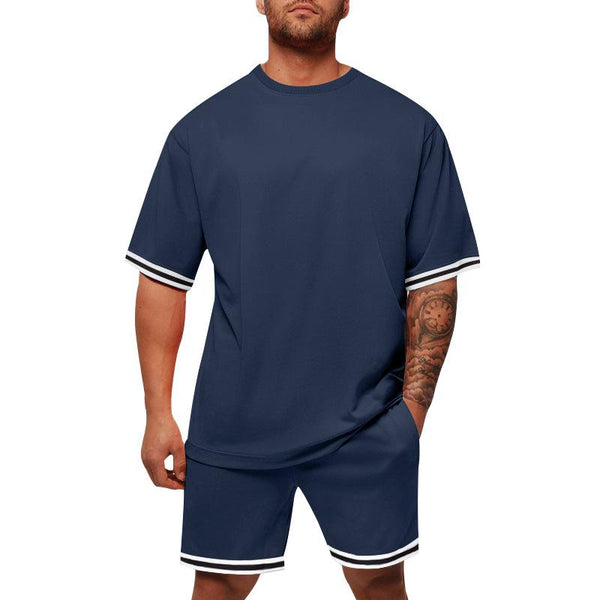 Men's Casual Sports Round Neck Short-Sleeved T-Shirt Loose Shorts Set 82383466M