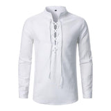 Men's Cotton and Linen Lace-up Casual Long-sleeved Shirt 63529919U