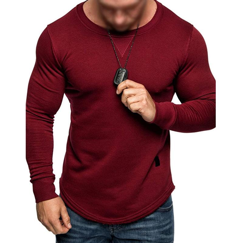 Men's Casual Solid Color Round Neck Long Sleeve T-Shirt 38971390M