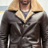 Men's Notched Lapel Shearling Lined Leather Jacket 28758180U