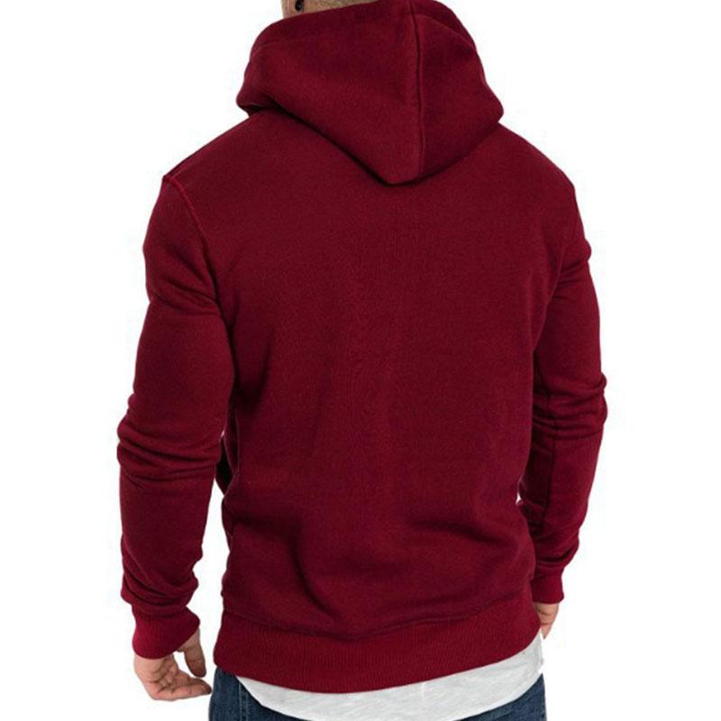 Men's Casual Sports Solid Color Kangaroo Pocket Long Sleeve Hoodie 15193393M