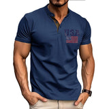 Men's American Flag Print Short Sleeve Button T-Shirt 65699171X