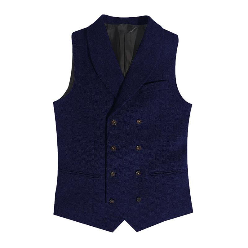 Men's Vintage Lapel Double Breasted Herringbone Slim Fit Suit Vest 66477441M