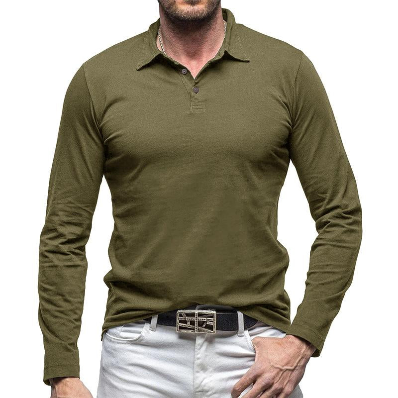 Men's Vintage Solid Color Long Sleeve Polo Shirt 60924488Y