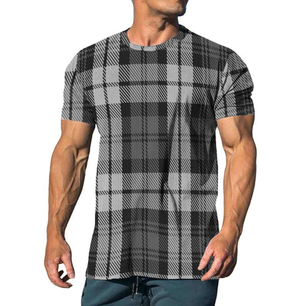 Men's Casual Plaid Round Neck Short-sleeved T-shirt 00639765TO