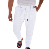 Men's Solid Color Cotton and Linen Drawstring Straight Pants 13578529X