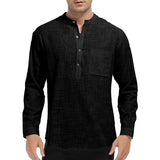 Men's Casual Solid Color Henley Collar Breast Pocket Long Sleeve Shirt 76513565Y