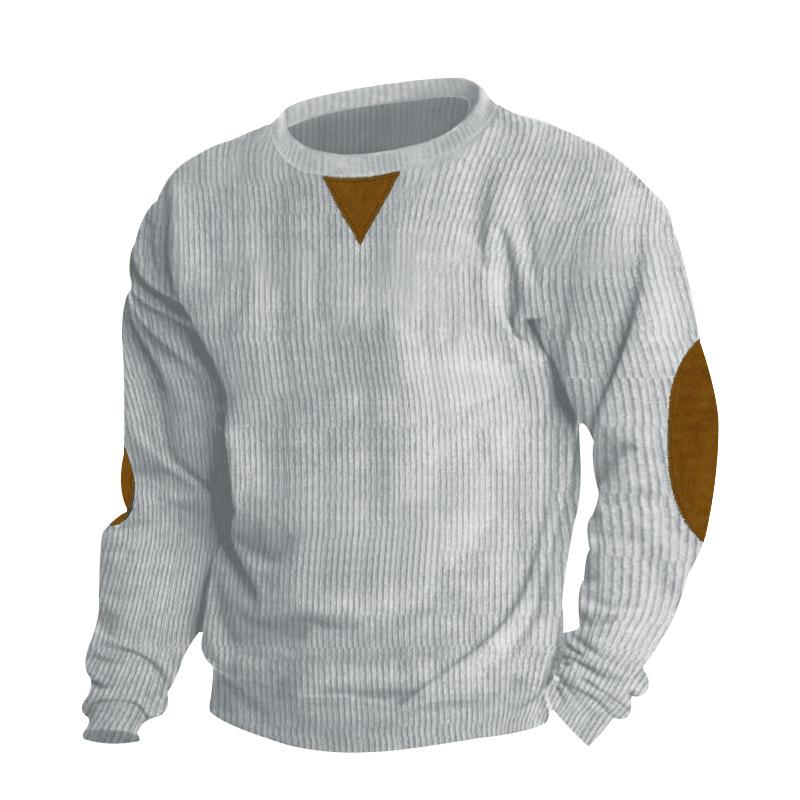 Men's Casual Round Neck Color Block Corduroy Long Sleeve Sweatshirt 28095329Y